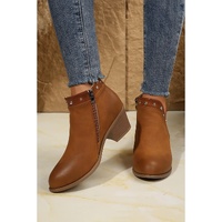 Chestnut Studded Faux Leather Chunky Heel Ankle Boots - 40 EU thumbnail