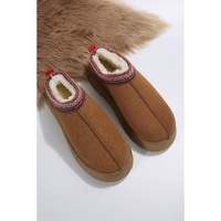 Chestnut Suede Contrast Print Round Toe Plush Lined Flats - 40 EU thumbnail