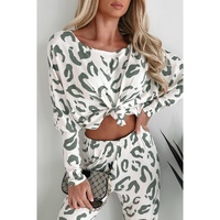 Beige Leopard Animal Print Long Sleeve and Pants Loungewear Set - L thumbnail