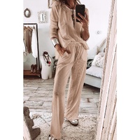 Parchment Textured Long Sleeve T Shirt and Pants Lounge Set - S thumbnail