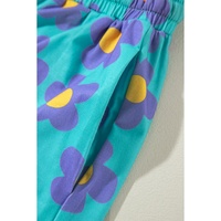 Green Flower Print Long Sleeve Shirt Shorts Pajamas Set - M thumbnail