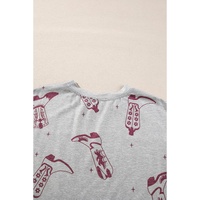 Gray Cowgirl Boots Printed Long Sleeve Top Pants Lounge Set - XL thumbnail