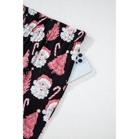 Black Christmas Santa Printed Two Piece Pajamas Set - S thumbnail