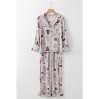 Light Grey Christmas Printed Shirt and Pants Pajama Set - M thumbnail