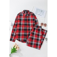Red Christmas Checkered Pattern Loose Shirt and Pants Lounge Set - S thumbnail