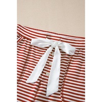 Red Stripe Buttoned V Neck Top and Knotted Waist Pants Lounge Set - L thumbnail