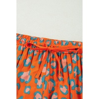 Orange Leopard Print Long Sleeve Shirt and Shorts Pajama Set - L thumbnail
