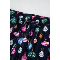 Navy Blue Colorful Christmas Lights Print Shirt and Pants Pajama Set - S thumbnail