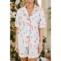 White Christmas Print Short Sleeve Shirt and Shorts Pajama Set - L thumbnail