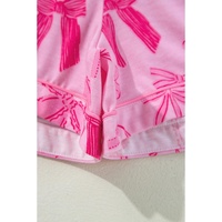 Pink Bow Print Half Sleeve Shirt and Shorts Pajamas Set - XL thumbnail