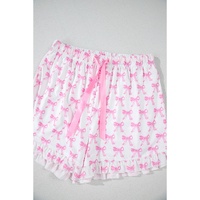 Pink Bowknot Printed Short Sleeve and Ruffled Shorts Valentines Pajama Set - L thumbnail