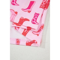 Pink Western Cowgirl Boots Printed Shirt Ruffled Shorts Pajama Set - S thumbnail