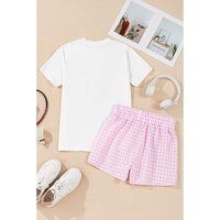 White MAMA Printed Tee and Plaid Shorts Lounge Set - M thumbnail