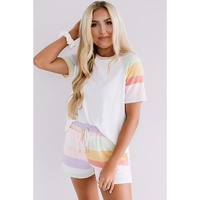 White Rainbow Striped T Shirt and Shorts Set - L thumbnail