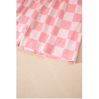 Pink Checkered V Neck Tee Drawstring Shorts Lounge Set - M thumbnail