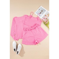 Bonbon Delicate Texture Cropped Cami Shorts and Cardigan 3pcs Lounge Set - M thumbnail