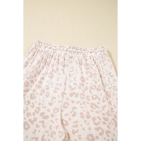 Beige Cheetah V Neck Tee and Pants Lounge Set - S thumbnail