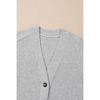 Light Grey 3 Pieces Rib Crop Camisole Matching Shorts Lounge Set with Cardigan - L thumbnail