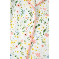 White Floral Print Contrast Pipping Short Pajamas Set - L thumbnail