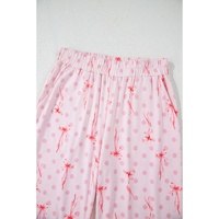 Pink Bow Knot Polka Dot Print Short Sleeve Top Lounge Set - M thumbnail