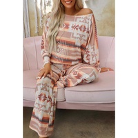 Azura Exchange Multicolour Aztec Print Puff Sleeve Pullover and Pants Lounge Outfit - M thumbnail