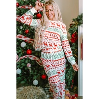 Bright White Christmas Print Pullover and Pants Lounge Set - L thumbnail