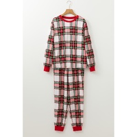 Red Christmas Plaid Allover Top and Pants Lounge Set - M thumbnail