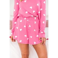 Pink Valentine Heart Print Long Sleeve Tee and Shorts Lounge Set - S thumbnail