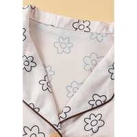 Beige Floret Printed Pajama Shorts Set - L thumbnail