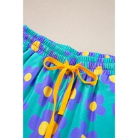 Green Flower Print Short Sleeve Shirt Pajamas Set - XL thumbnail