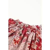 Pink Split V Neck Printed Blouse - L thumbnail