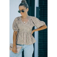 Azura Exchange Puff Sleeve Smocked Top with Floral Print - 2XL thumbnail