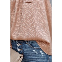 Pink Sleeveless Tie Mock Neck Leopard Tank Top - L thumbnail