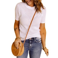 Azura Exchange Knitted Hollow-out Short Sleeve T Shirt - 2XL thumbnail