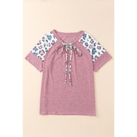 Azura Exchange Leopard Sleeve Lace-Up T-Shirt - S thumbnail