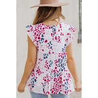 Spotted Print Ruffled V Neck Tank Top - L thumbnail