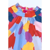 Azura Exchange Ruffle Cap Sleeve Frill Mock Neck Printed Top - XL thumbnail