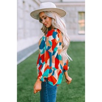 Azura Exchange Abstract Pattern Ruffled Puff Sleeve Blouse - L thumbnail