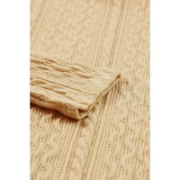 Azura Exchange Puffy Sleeve Khaki Textured Knit Top - L thumbnail