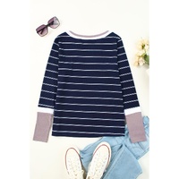 Azura Exchange Color Block Cuffs Rib Knit Striped Pullover - M thumbnail