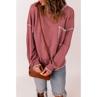 Azura Exchange Stylish Contrast Stitching Waffle Knit Pullover - S thumbnail