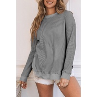 Azura Exchange Ribbed Trim Waffle Knit Top - M thumbnail
