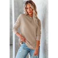 Azura Exchange Ribbed Trim Waffle Knit Top - S thumbnail