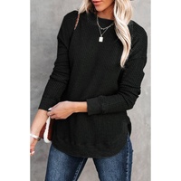 Azura Exchange Ribbed Trim Waffle Knit Top - S thumbnail