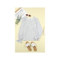 Azura Exchange Floral Printed Crinkled Ruffled Bubble Sleeve Blouse - L thumbnail