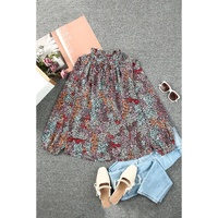 Azura Exchange Vibrant Floral Tie V Neck Puff Sleeve Blouse - S thumbnail