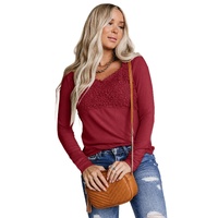 Azura Exchange Lace Crochet V Neck Long Sleeve Top - S thumbnail