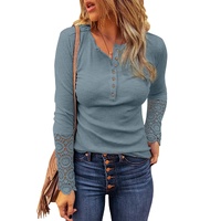 Azura Exchange Lace Hem Sleeve Button Top - XL thumbnail