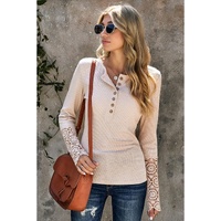 Azura Exchange Crochet Lace Hem Sleeve Button Top - L thumbnail