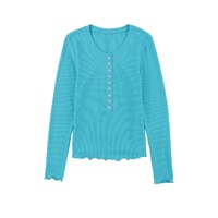 Azura Exchange Waffle Knit Long Sleeve Henley Top - S thumbnail